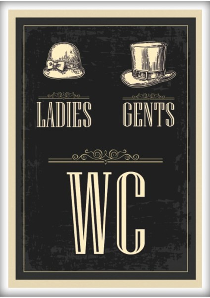 Retro Ahşap Levha " Ladıes & Gents Wc" 25X35CM Mdf
