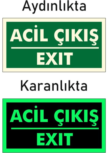 Fotolümen Fosforlu Acil Çıkış/exıt Yön Levhası 12X25 cm