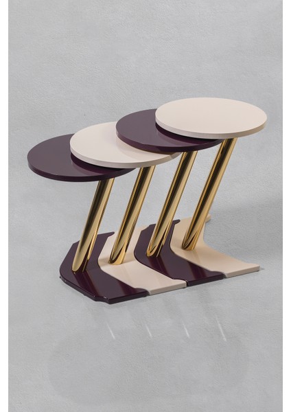 4'lü Gold Dünya Zigon Sehpa - Mürdüm - Krem