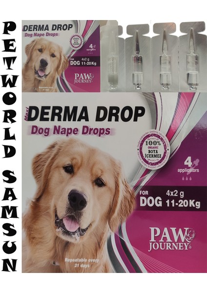 4'lü Köpek Dış Parazit Damlası Bitkisel Deri Bakım Ürünü 11-20KG