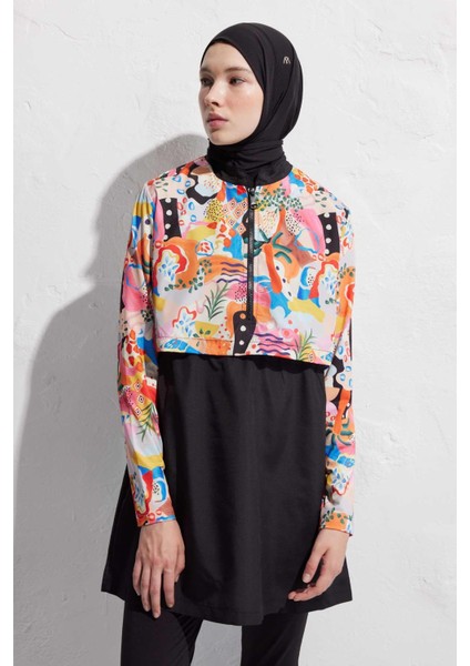 Abstract Paraşüt Kumaş 3'Lü Tesettür Mayo Standart