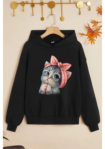 Çocuk Sevimli Kedi Baskılı Sweatshirt
