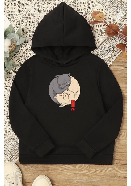 Çocuk Yin Yang Cats Baskılı Sweatshirt
