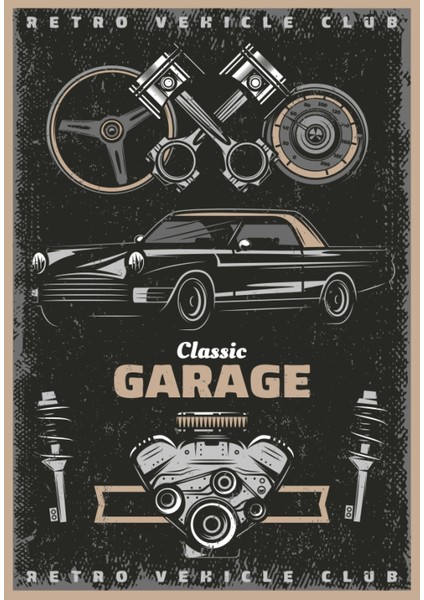 Ahşap Vintage Tablo " Classic Garage" Ahşap Mdf 25X35CM