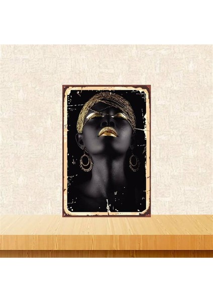 Ahşap Vintage Tablo " Siyahi Kadın " Ahşap Mdf 25X35CM