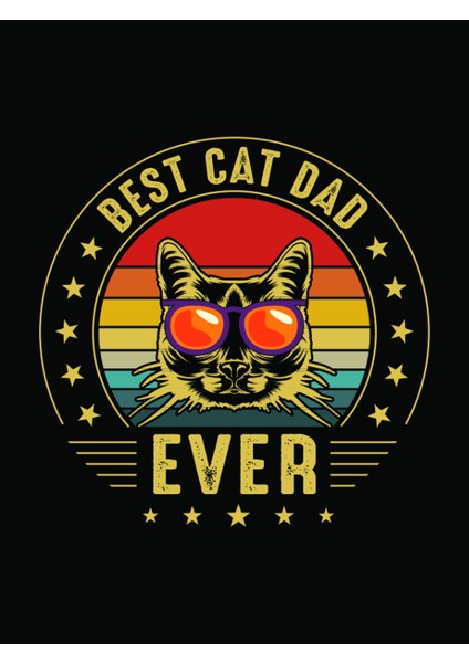 Ahşap Vintage Tablo " Best Cat Dad Ever " Ahşap Mdf 25X35CM