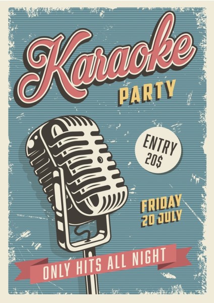 Ahşap Vintage Tablo " Karaoke Party "ahşap Mdf 25X35CM