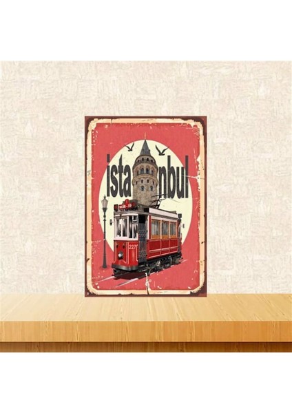 Ahşap Vintage Tablo " Istanbul Beyoğlu" Ahşap Mdf 25X35CM