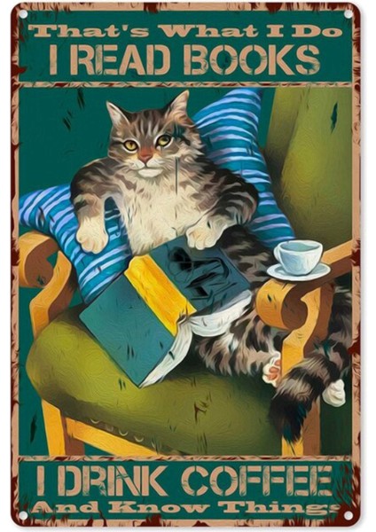 Ahşap Vintage Tablo " I Read Books Cat" Ahşap Mdf 25X35CM
