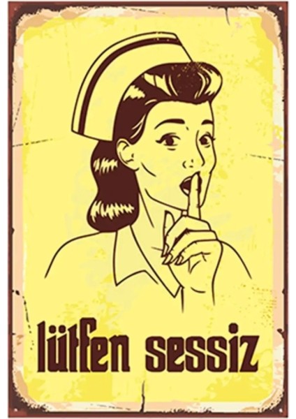 Ahşap Vintage Tablo " Lütfen Sessiz" Ahşap Mdf 25X35CM