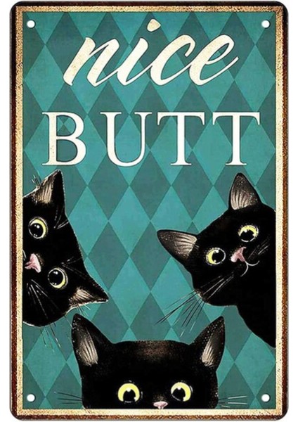 Ahşap Vintage Tablo " Nice Butt Cats" Ahşap Mdf 25X35CM