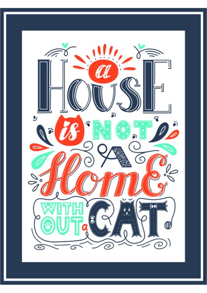 Ahşap Vintage Tablo " House Is Not Home Whitout Cat"ahşap Mdf 25X35CM