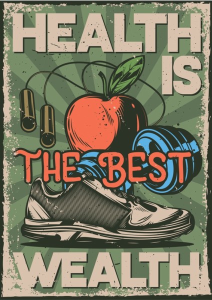 Ahşap Vintage Tablo " Health Is The Best Wealth "ahşap Mdf 25X35CM