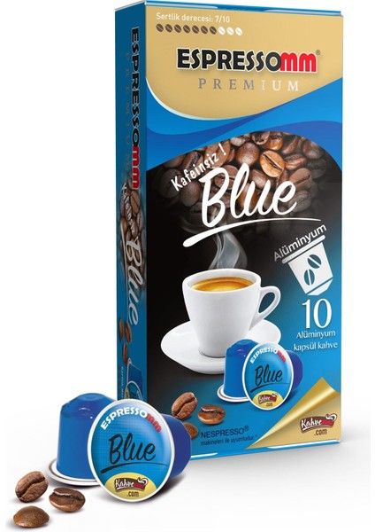 Premium Blue Alüminyum Kapsül Kahve-Kafeinsiz Nespresso® Uyumlu 100 Adet