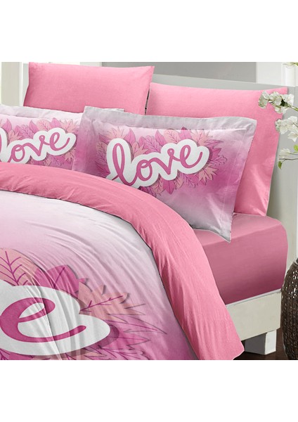 Sevgililer Günü Çift Kişilik Nevresim Takımı Pamuk Saten Pınk Love modelleri