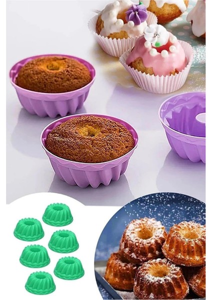 Kitchen Design Lab mavi 18'Li Silikon Mini Kek Kalıbı - Muffin Kalıbı 18 Adet Göbekli Kek Kalıbı Göbekli Mini Kek Kalıbı 18lı Mavi