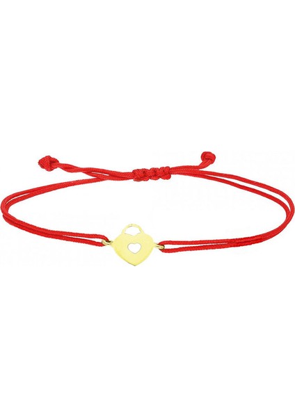 14 Ayar Altın Kilitli Kalp Ipli Bileklik