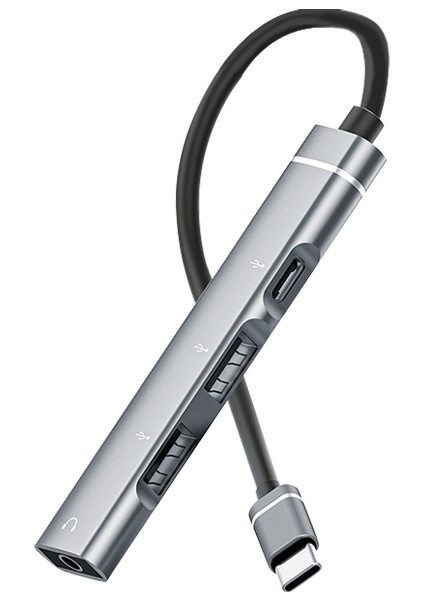 4in1 Type-C+3.5mm+Usb Girişli Çoğaltıcı Adaptör Çevirici Hub