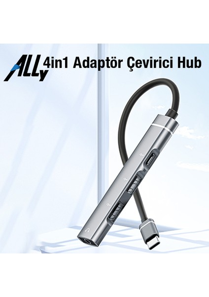 4in1 Type-C+3.5mm+Usb Girişli Çoğaltıcı Adaptör Çevirici Hub