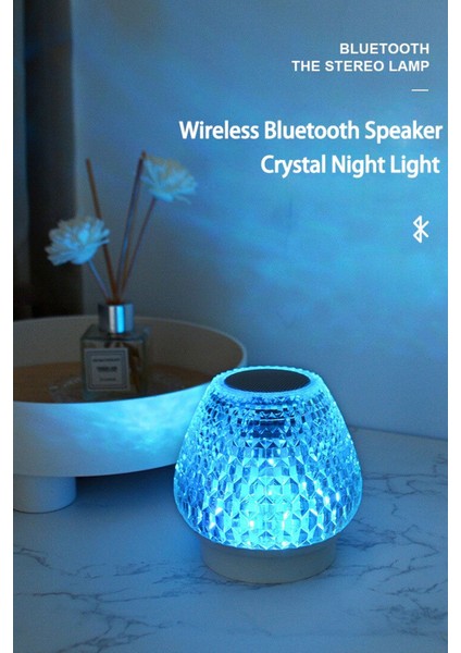 Kristal Şarjlı Masa Lambası 7 Renk Gece Lambası Bluetooth Hoparlör Dokunmatik Stereo Radyo Sd Kart