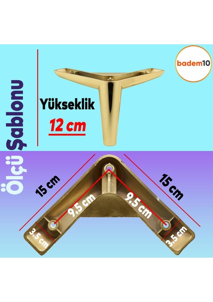 Piko Lüks Mobilya Kanepe Sehpa Tv Ünitesi Koltuk Ayağı 12 cm Gold Altın Baza Ayakları