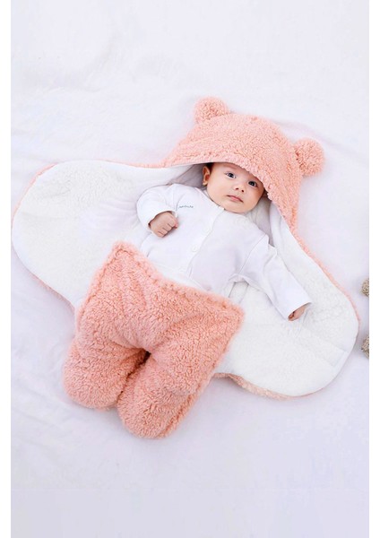 Nesli Yeni Doğan 0-6 Ay Bebek Dış Kundak Uyku Tulumu Wellsoft Peluş Kapüşonlu Sarma Battaniye