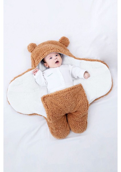 Nesli Yeni Doğan 0-6 Ay Bebek Dış Kundak Uyku Tulumu Wellsoft Peluş Kapüşonlu Sarma Battaniye