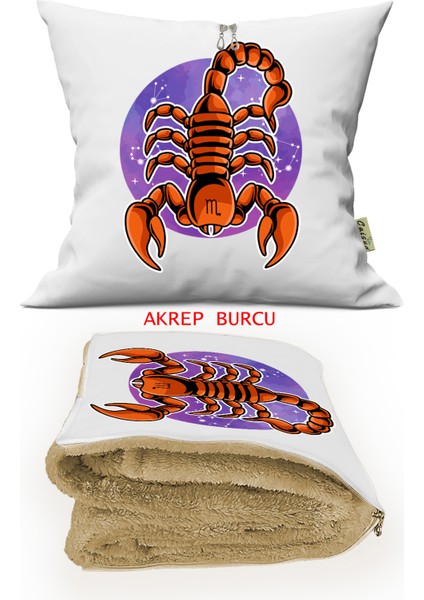 Akrep Burcu Basklı Tv Battaniyeli Opsiyonel Yastık & Kırlent 36X36CM