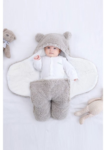 Nesli Yeni Doğan 0-6 Ay Bebek Dış Kundak Uyku Tulumu Wellsoft Peluş Kapüşonlu Sarma Battaniye