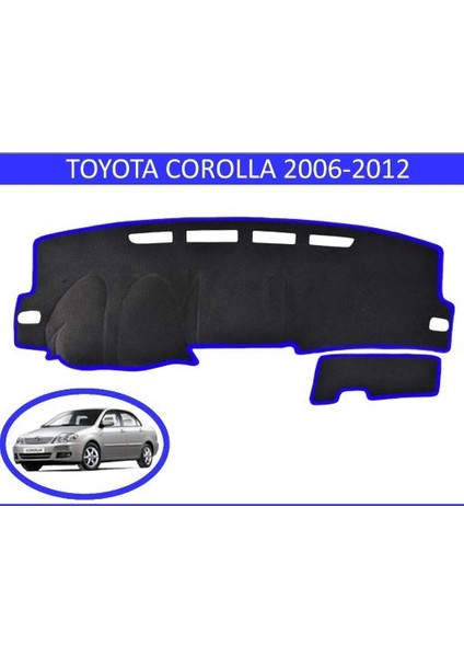 2006 - 2012 Modellerine Uygun Toyota Corolla Torpido Koruma Halısı Siyah Kenar Renk Mavi