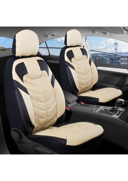 Peugeot 206 Uyumlu Lüks Deri Oto Koltuk Kılıfı Tam Takım Clas Bej-Siyah