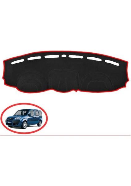 2000-2008 Modellerine Uygun Fiat Doblo Airbagli Torpido Koruma Halısı Siyah Kenar Renk Kırmızı