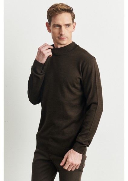 ALTINYILDIZ CLASSICS Erkek Kahverengi Standart Fit Normal Kesim Yarım Balıkçı Yaka Yünlü Triko Kazak fırsatları