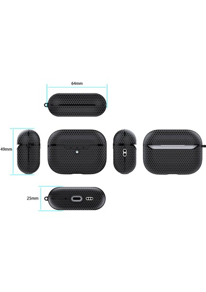 Airpods Pro 2. Nesil Kilifi Hoparlör ve Mikrofon Delikli Bal Peteği Desenli Askı Aparatlı Kir Tutmaz Esnek Silikon Kulaklık Kılıf