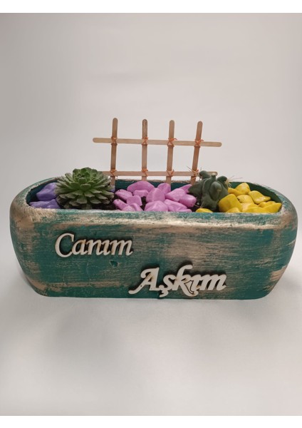 Canım Aşkım Yazı Detaylı Yaldızlı Dekoratif Saksı 7X22X6 cm