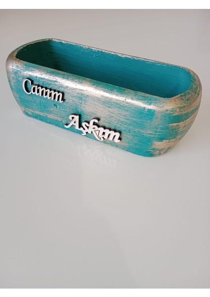 Canım Aşkım Yazı Detaylı Yaldızlı Dekoratif Saksı 7X22X6 cm