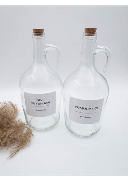 Dekoratif Mantar Kapaklı Yumuşatıcı ve Sıvı Deterjan Şişesi 1500 Ml(1.5 Litre)