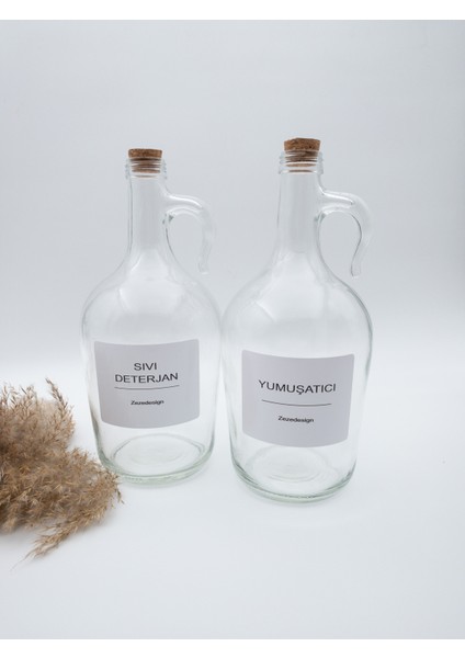 Dekoratif Mantar Kapaklı Yumuşatıcı ve Sıvı Deterjan Şişesi 1500 Ml(1.5 Litre)
