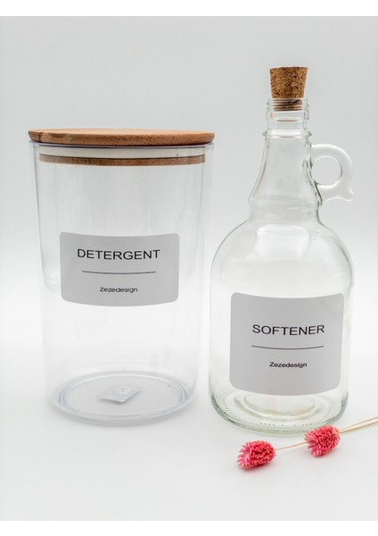 Ahşap Kapaklı Toz Deterjan Kavanozu / Kutusu 2300ML ve Yumuşatıcı Şişesi Mantar Kapak 1000ML fırsatları