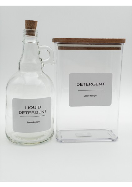 Ahşap Kapaklı Toz Deterjan Kavanozu 2000ML-SIVI Deterjan Mantar Kapak 1000ML