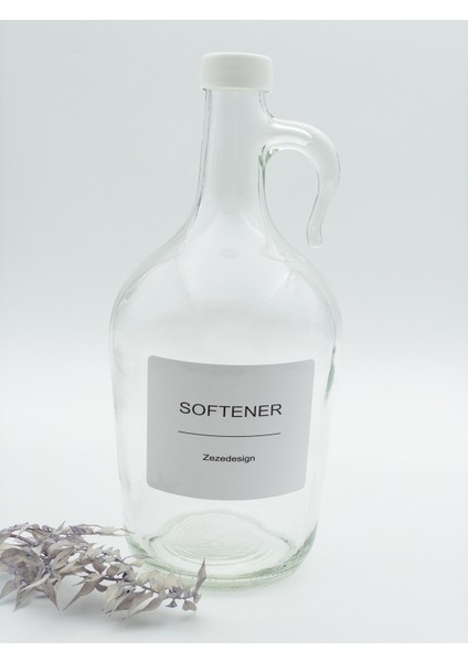Dekoratif Cam Deterjan Yumuşatıcı Şişesi Beyaz Kapak 1.5lt(Softener)