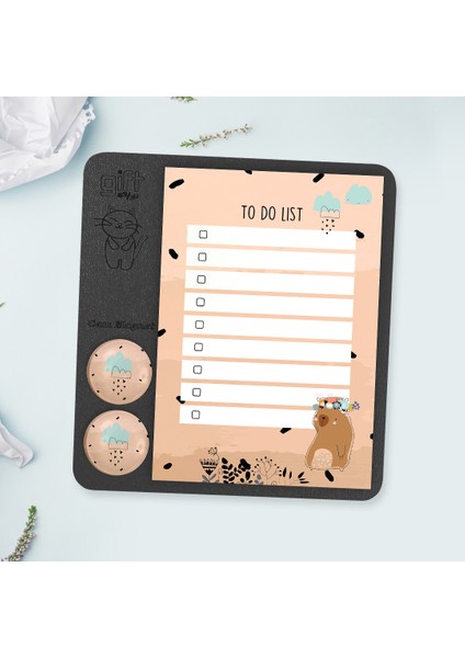 Cam Magnet Rozetli To Do List Mini Set - Bear Not Defteri