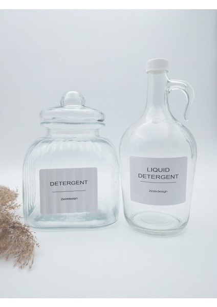 Dekoratif Vakum Kapak Kare Detergent Kavanozu / Kutusu 3500 ml - Liquid Detergent Şişesi 1500 ml