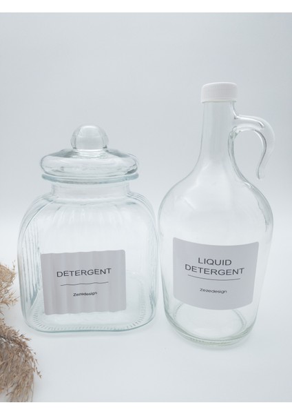 Dekoratif Vakum Kapak Kare Detergent Kavanozu / Kutusu 3500 ml - Liquid Detergent Şişesi 1500 ml