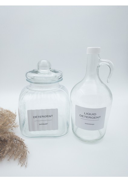 Dekoratif Vakum Kapak Kare Detergent Kavanozu / Kutusu 3500 ml - Liquid Detergent Şişesi 1500 ml