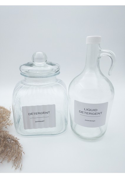 Dekoratif Vakum Kapak Kare Detergent Kavanozu / Kutusu 3500 ml - Liquid Detergent Şişesi 1500 ml