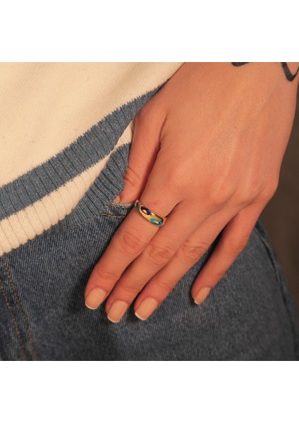 Adil Idil Kuyumculuk Bombeli Desenli Taşsız Yüzük