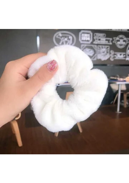 Elvinege Aksesuar Lüx Ithal Tavşan Tüyü Peluş Lastik Toka - Simit Toka - Scrunchie