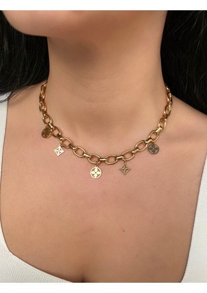 Lou Micron Altın Kaplama Choker Çelik Kolye