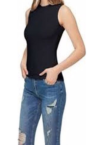 Tutku Elastan Kadın Sıfır Kol Siyah Tekli